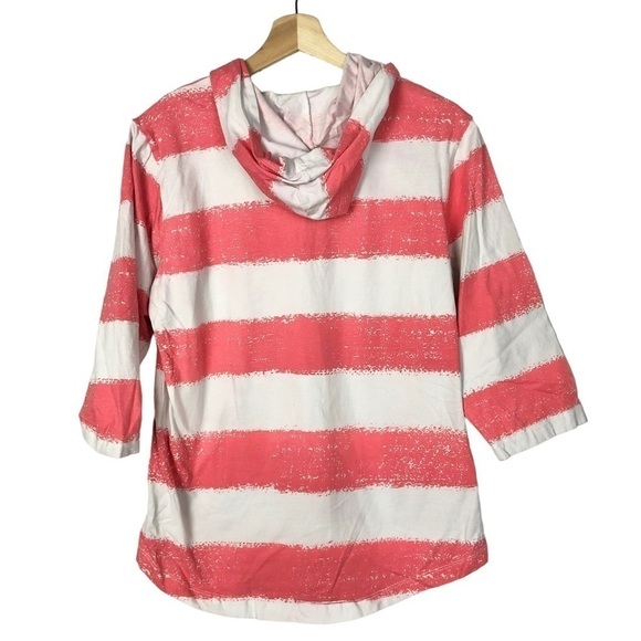 Denim&Co Pink & White Stripe Pullover Hoodie XS - Picture 1 of 2